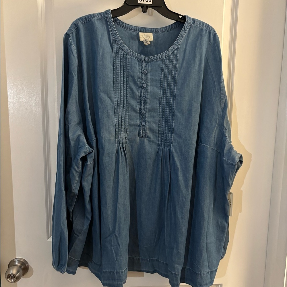 St John’s Bay Washed Denim Tunic Top PeasantTop Sz 5X NWT $50